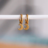 RVS creolen met mini maan - goud - Selva & Co