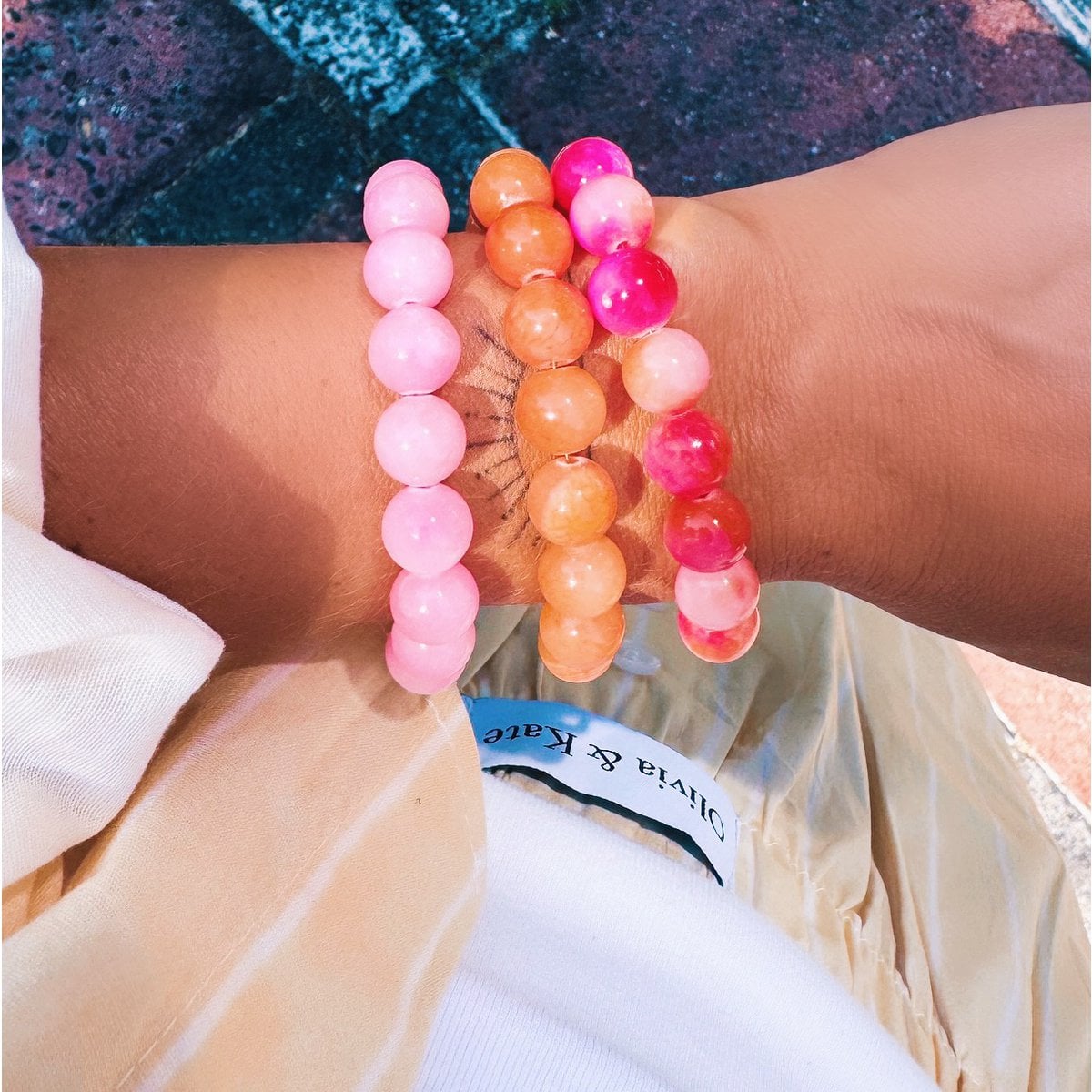 Armband van natuurlijke stenen kralen XL - oranje - Selva & Co