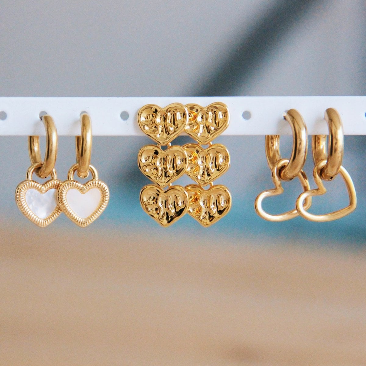 Stainless steel wide creole with open heart - gold - Selva & Co