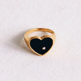 Stalen ring met hart - zwart - Selva & Co