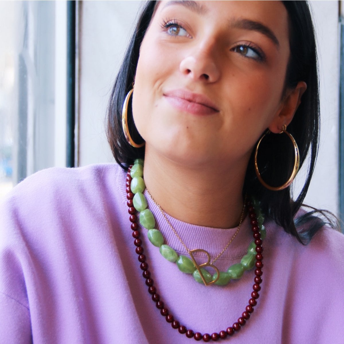 Natuurstenen kleine kralenketting - bordeaux - Selva & Co