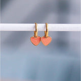 Stainless steel hoop earrings with mini heart – coral - Selva & Co