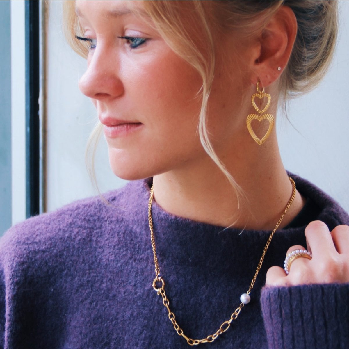 Double striped heart earring - Selva & Co